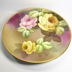 Firenze Italy Ginori Hand Painted Floral Plate. Artist Signed & Gold Gilded Edge
